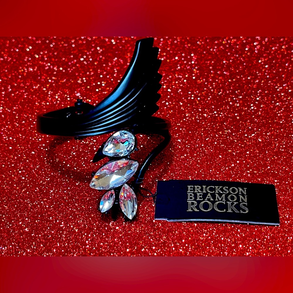 ERICKSON BEAMON ROCKS ART DECO BLACK  CLEAR CUFF Swarovski Crystal Bracelet NEW